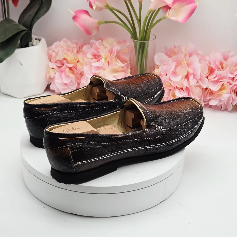 Men’s Ostrich Leather Slip-On Loafers – Size 12 – Brown – Veal Leather Lining